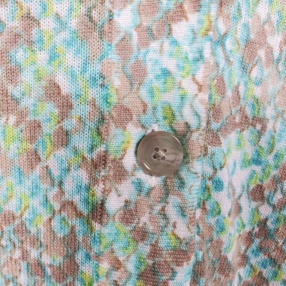 LOFT Floral Button Down Cardigan Green Gray Women Size M Lightweight Knit - Picture 4 of 10